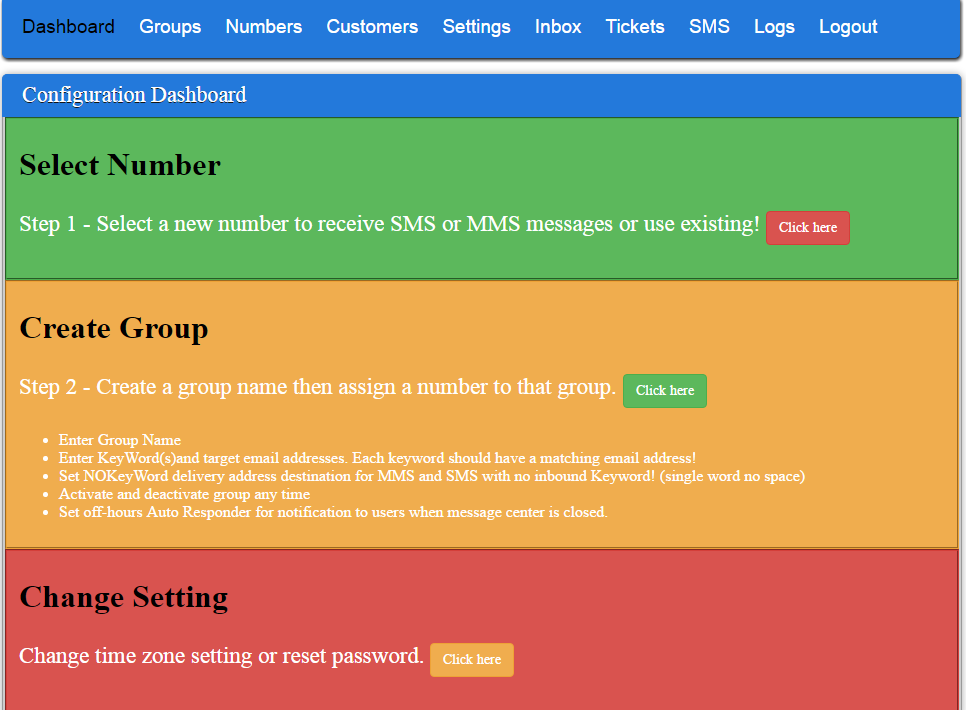 SMS portal number and group configuration