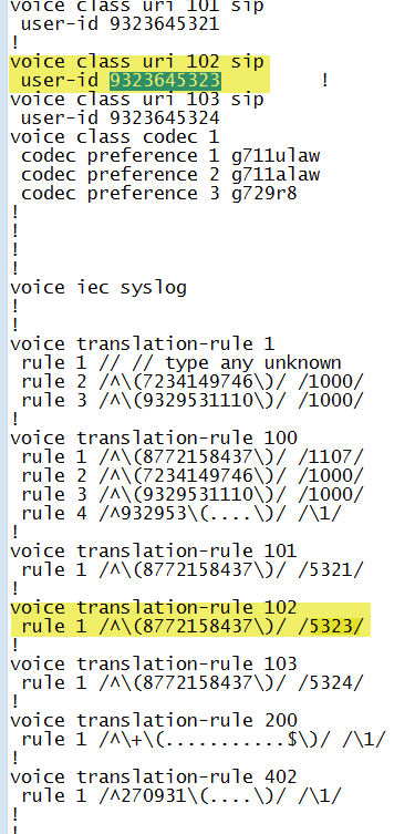 Cisco voice class URI configuration