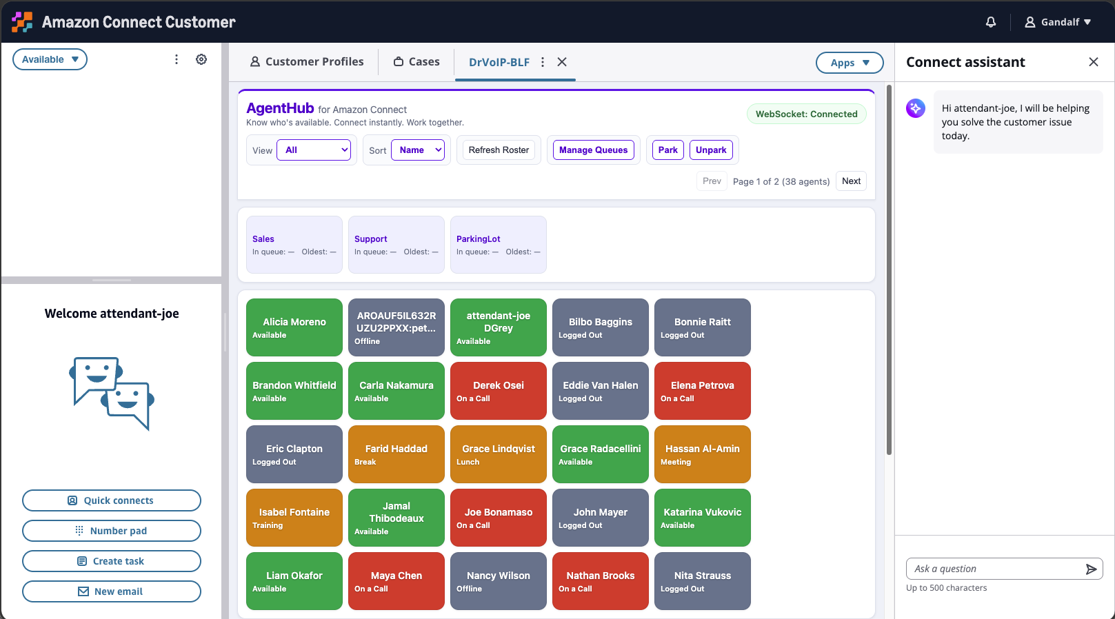 AgentHub for Amazon Connect: Team Visibility, Agent Chat, and Call Parking